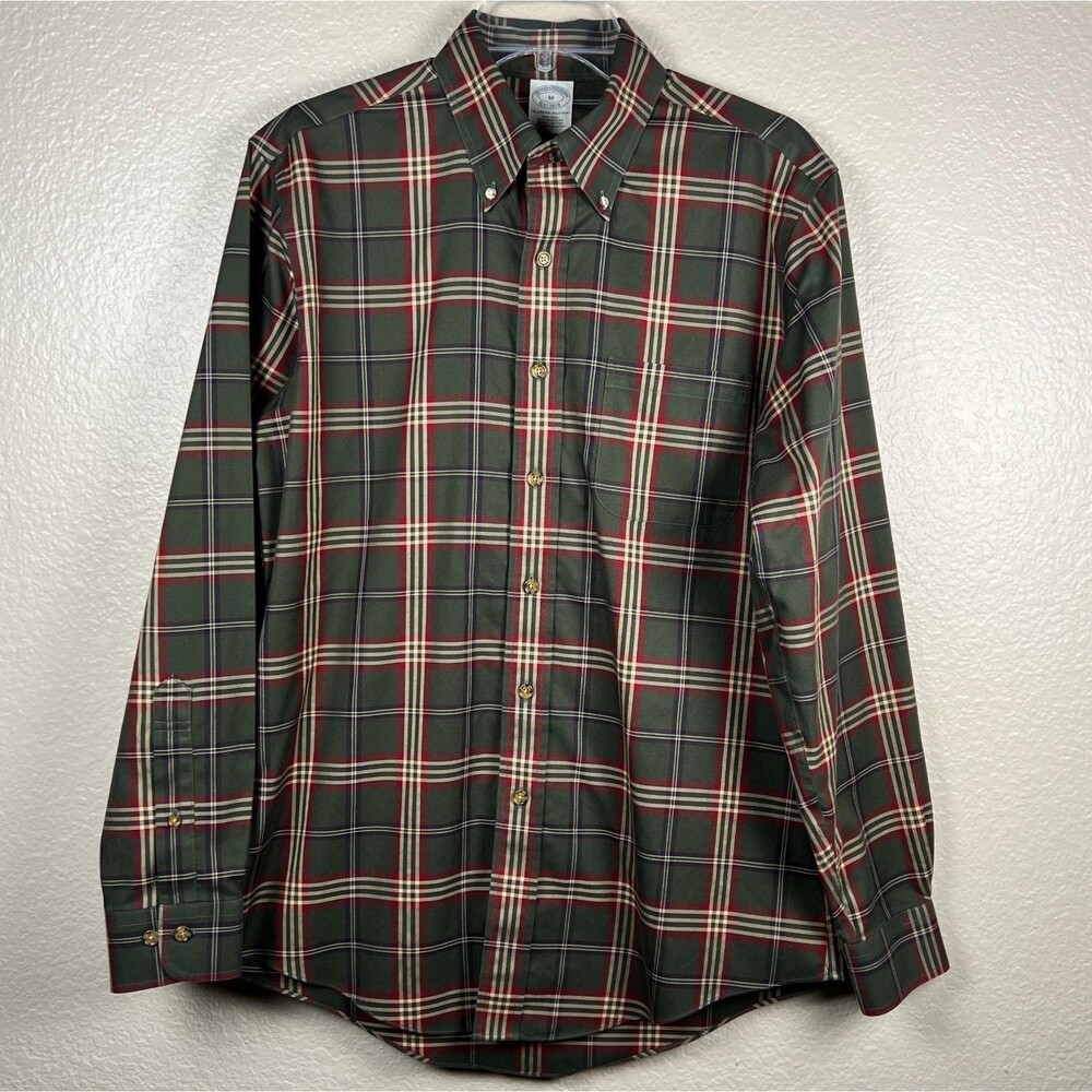 Brooks Brothers Supima Cotton Casual Shirt Green Check Long-Sleeve Button-Down - Picture 2 of 11